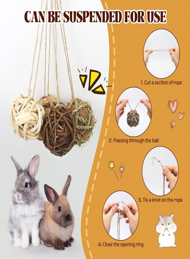 Bac-kitchen 17 Pcs Bunny Chew Grass Balls, Hangable Natural Handmade Enrichment Toys for Teeth Grinding, Enrichment Treats for Rodents Rabbits Guinea Pigs Chinchillas Hamsters Mice, Rolling Chew Toys (2.4") - Image 5
